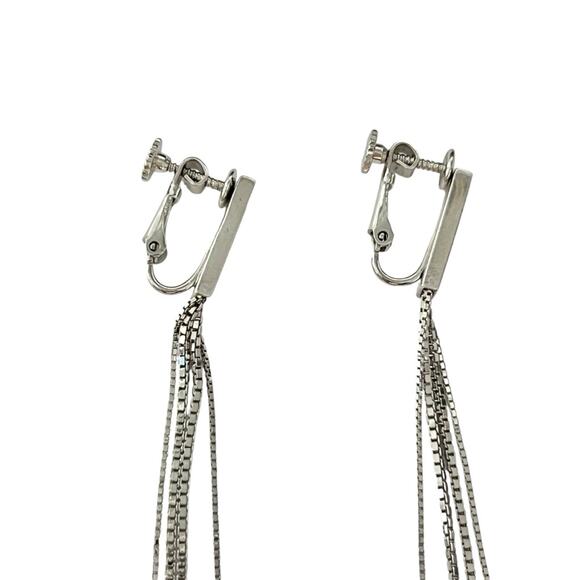 AUTH VTG Christian Dior Silver Long Chain D Charm Logo Fringe Tassel Earrings - Picture 4 of 15